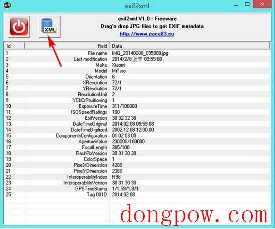 exif2xml 官方版 V1.0