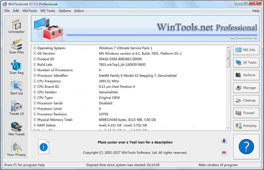 WinTools.net Pro(系统优化工具) V17.7.1 多国语言版