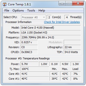 CoreTemp(CPU温度检测软件) 64位 V1.8.1 绿色版