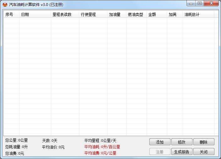 汽车油耗计算软件 V3.0 绿色版