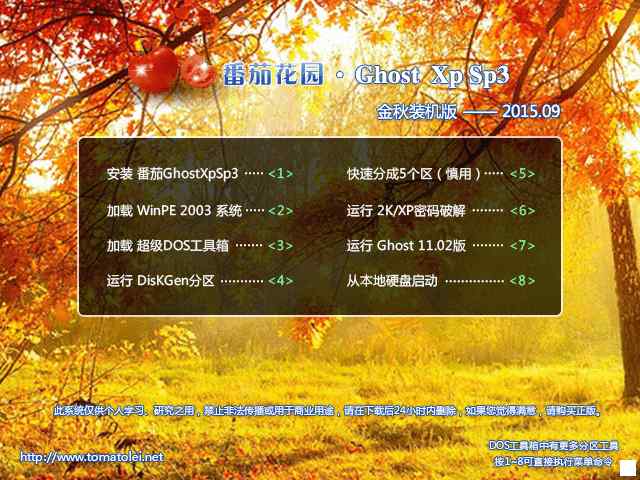 番茄花园 GHOST XP SP3 金秋装机版 V2015.09