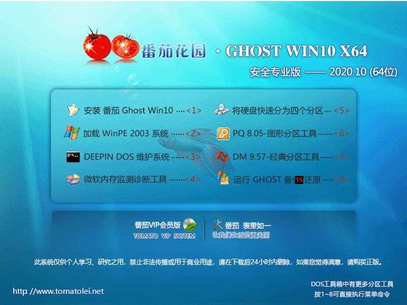 番茄花园 GHOST WIN10 64位安全专业版 V2020.10