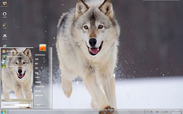 雪中的狼win7动物电脑桌面