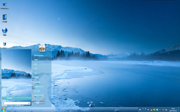 朦胧的雪夜湖泊Win7主题