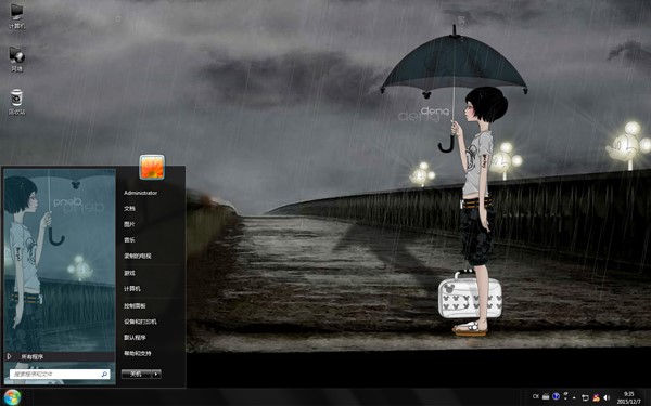 雨夜中的女孩非主流动漫Win7主题