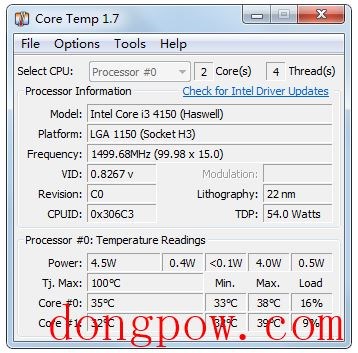 CoreTemp(测量CPU温度) V1.7 绿色版