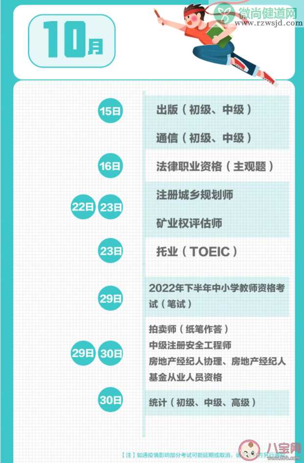 2022下半年考试日历 下半年重要考试安排