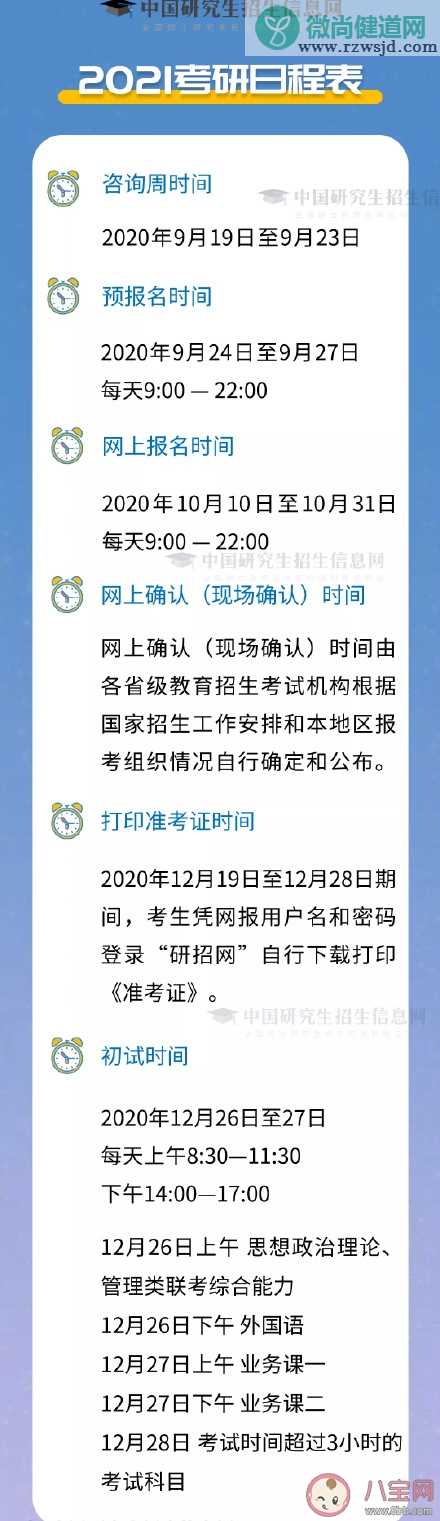 2021考研时间是什么时候 2021考研日程表