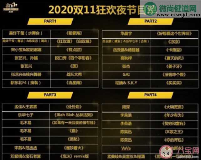 2020双十一狂欢夜节目单 2020年各大卫视双十一晚会