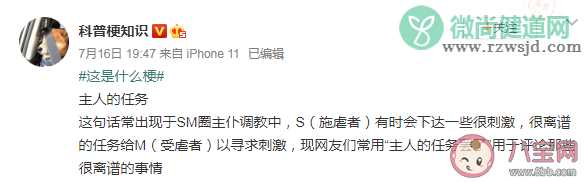 主人的任务罢了是什么意思 主人的任务罢了是什么梗