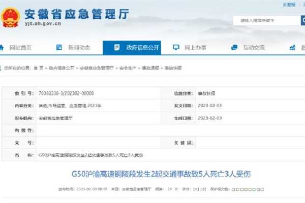安徽一高速发生2起车祸致5死