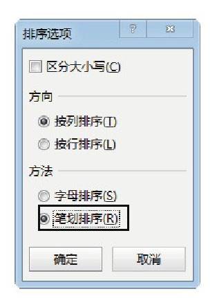在Excel工作表中对姓名按汉字笔划排序的方法